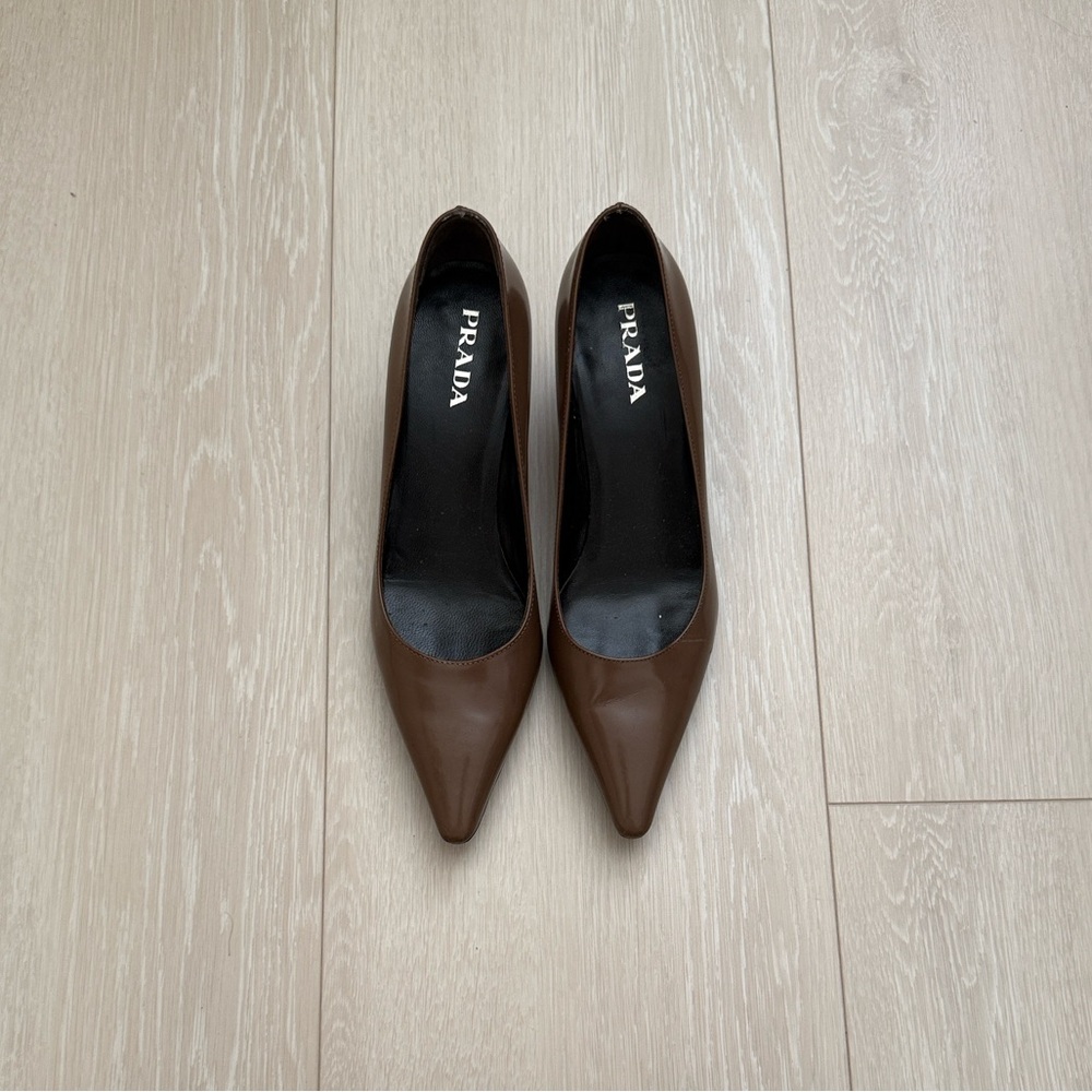 Prada Chocolate Brown Closed Pointed Toe Kitten Heels
